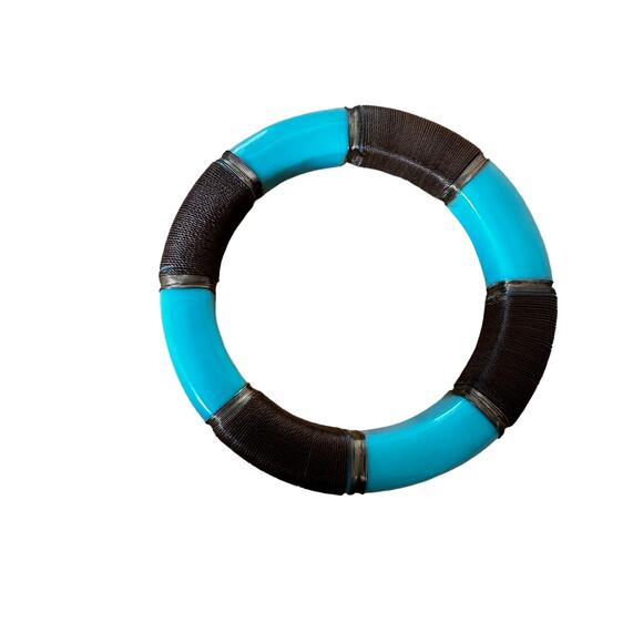 Teal and Copper Wire Bangle Bracelet - Picture 2 of 5